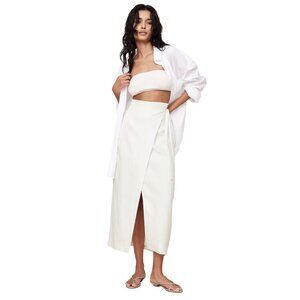 50. BANANA REPUBLIC Linen Wrap Maxi Skirt Magnolia Ivory White $120 NWOT Sz 2